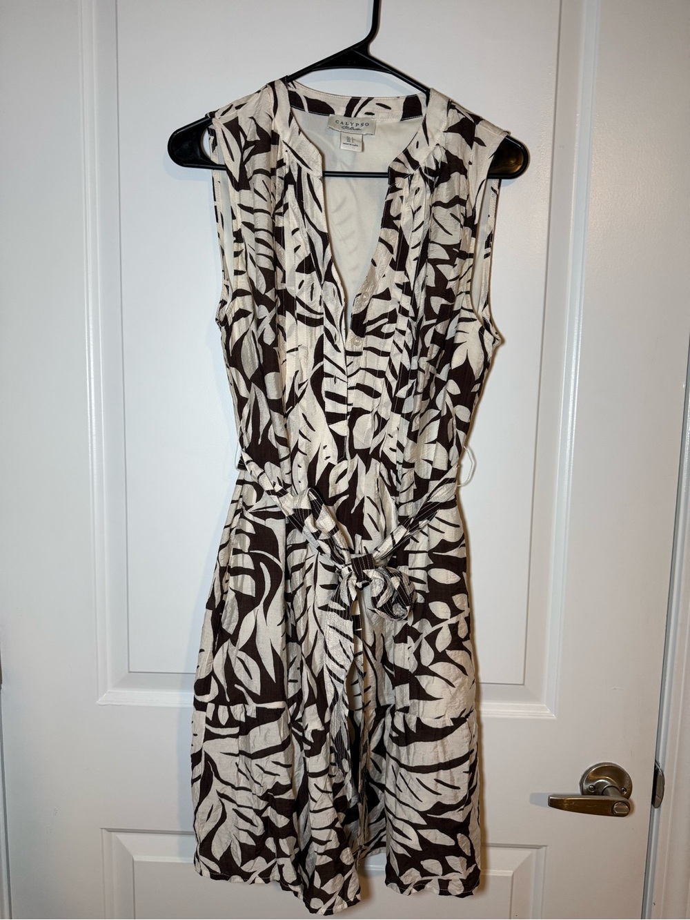Calypso St. Barth Sleeveless Leaf-Print Midi Dress - Brown & Cream